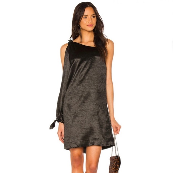 Rebecca Minkoff Dresses & Skirts - REBECCA MINKOFF REVOLVE BLACK SATIN ONE-SHOULDER MINI DRESS